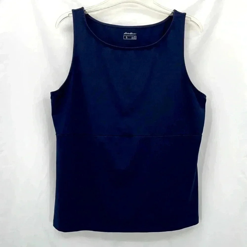 Eddie Bauer Tank Top Women XL Navy Blue Sleeveless Stretch Scoop Neck Casual